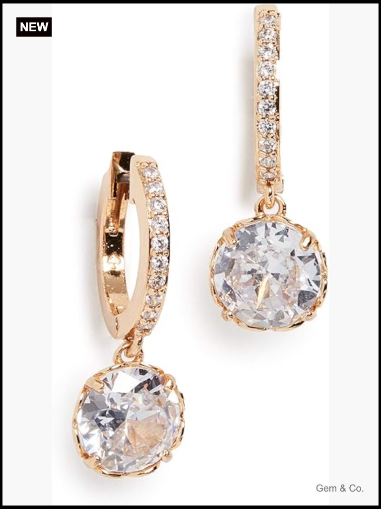 Pave Mini Hoops With Faceted Crystal Charm Drop Earrings